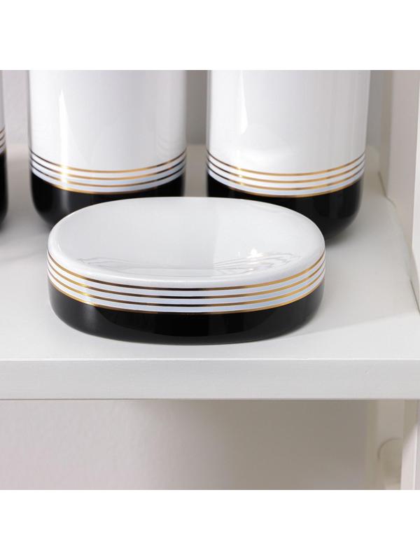 Набор аксессуаров для ванной комнаты «Лили», 4 предмета (дозатор 300 мл, мыльница, 2 стакана), цвет бело-чёрный