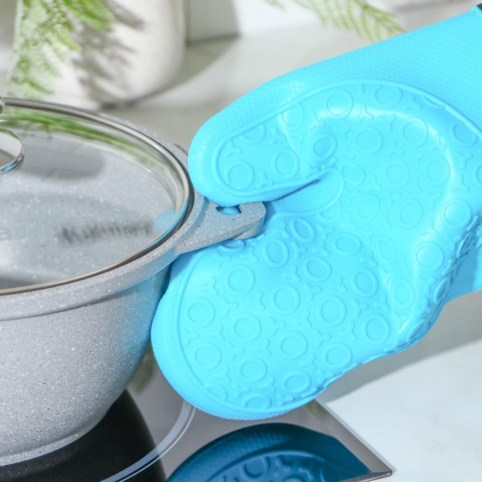 Рукавица силиконовая для горячего «Профи», 22×19 см, цвет голубой