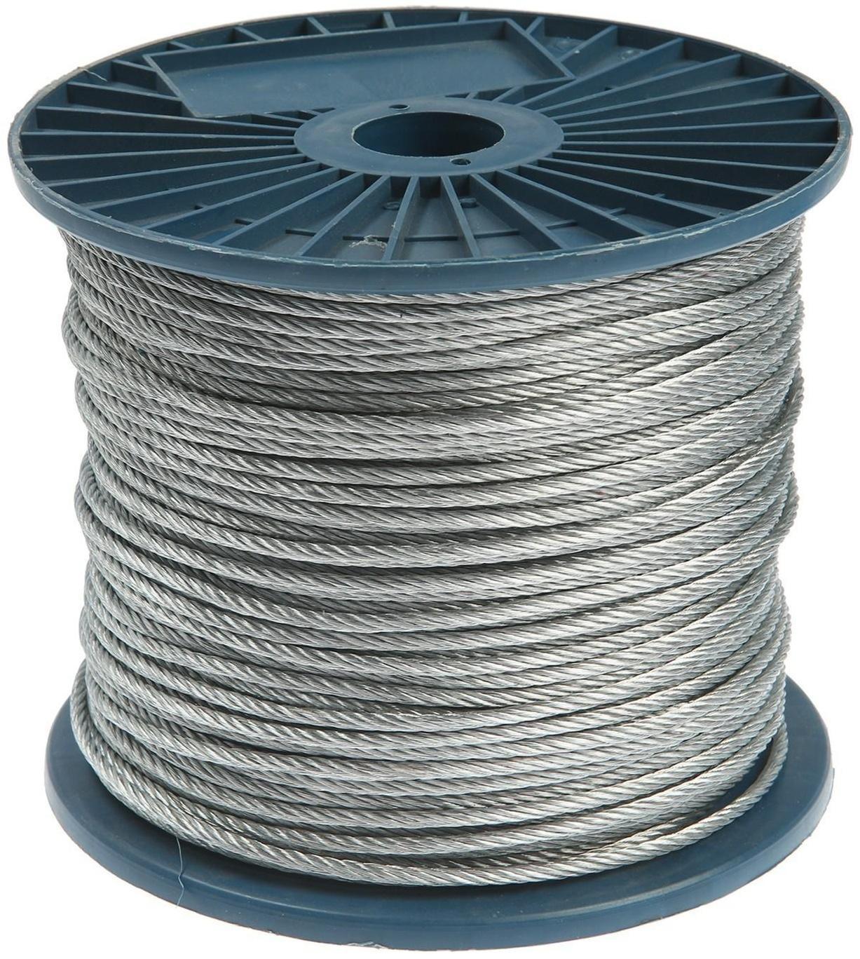 Трос стальной ТУНДРА krep, структура 6х7+FC, 4 мм, в катушке 200 м