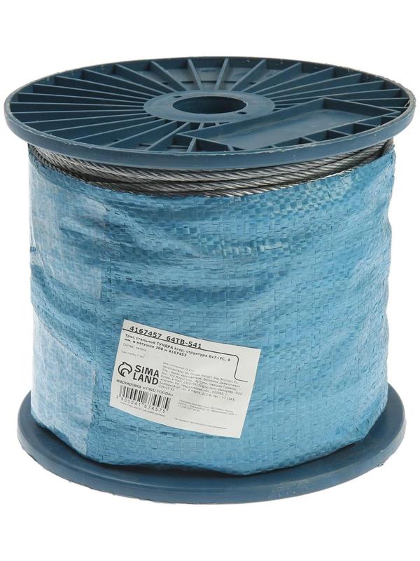 Трос стальной ТУНДРА krep, структура 6х7+FC, 4 мм, в катушке 200 м