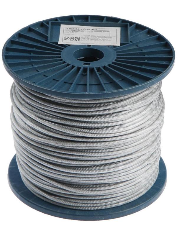 Трос в оплетке ПВХ ТУНДРА krep, структура 6х7+FC, 3/4 мм, в катушке 200 м