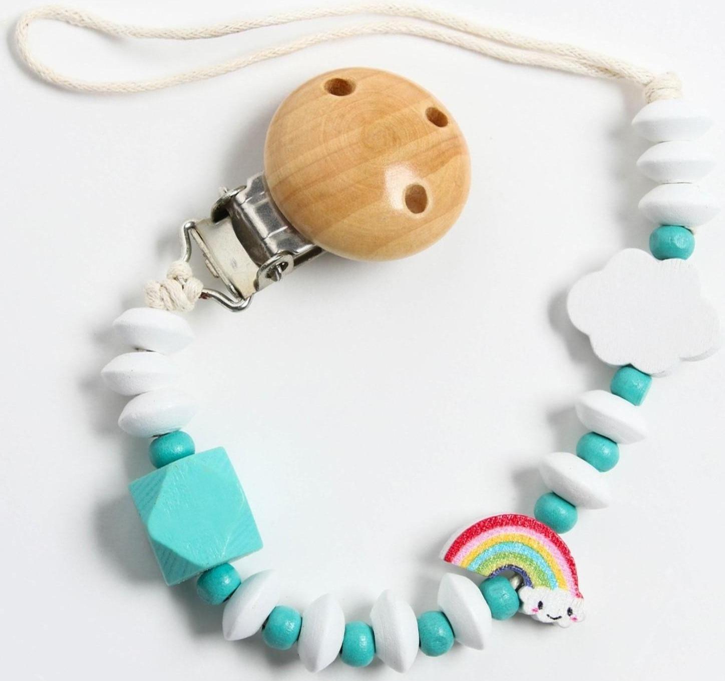 Держатель для пустышки «Радуга», дерев., цвет бирюзовый