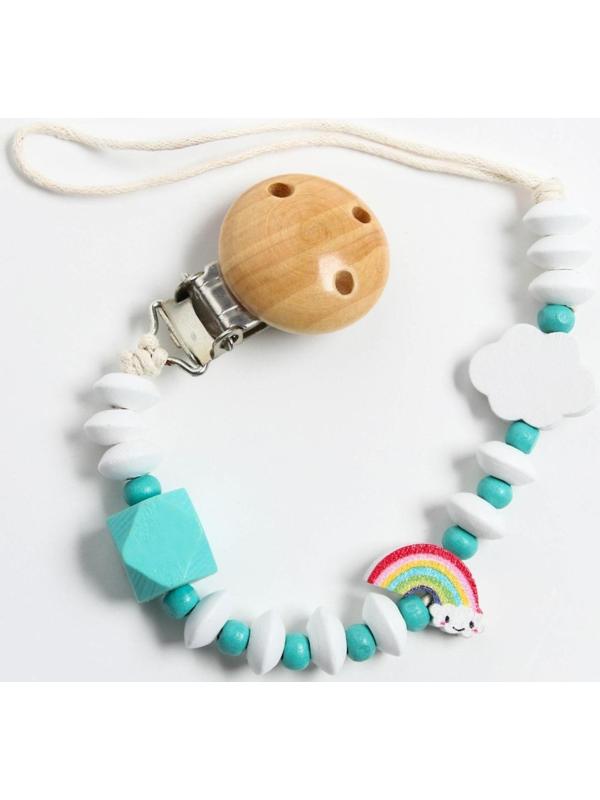 Держатель для пустышки «Радуга», дерев., цвет бирюзовый