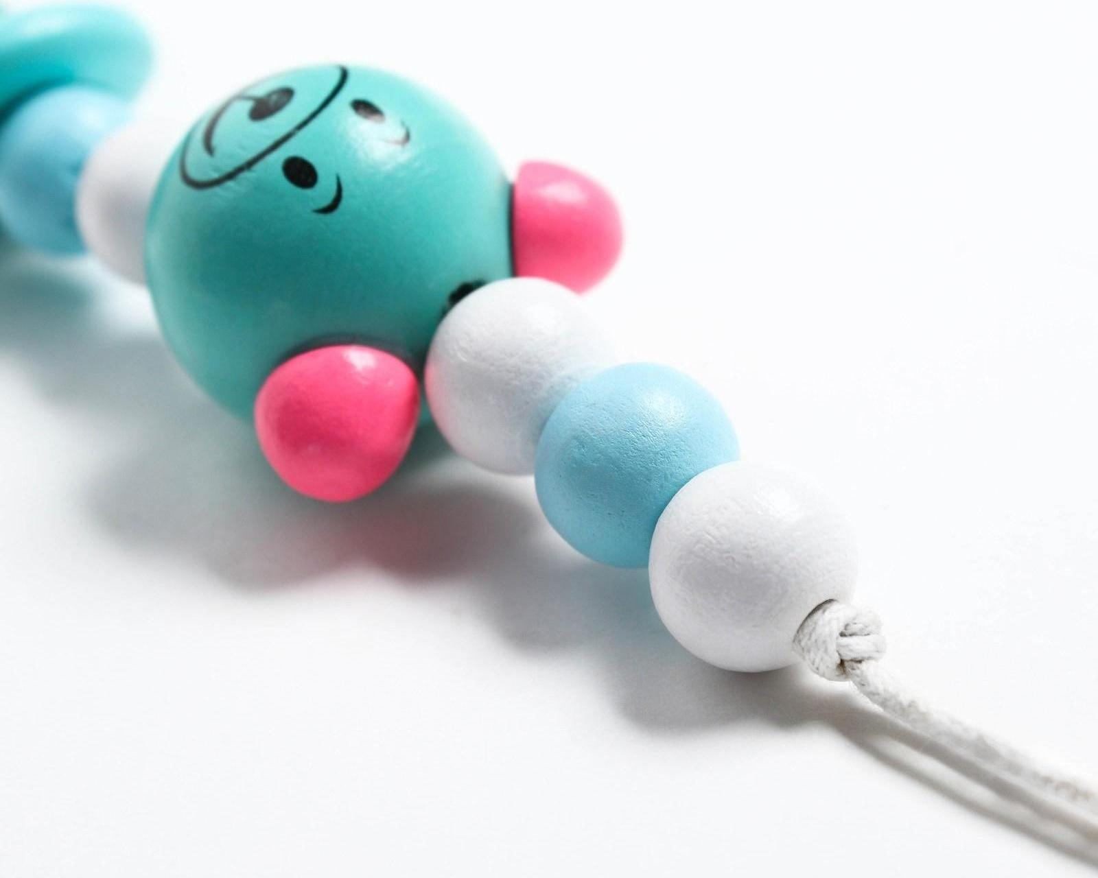 Держатель для пустышки «Мишка», дерев., цвет бирюзовый