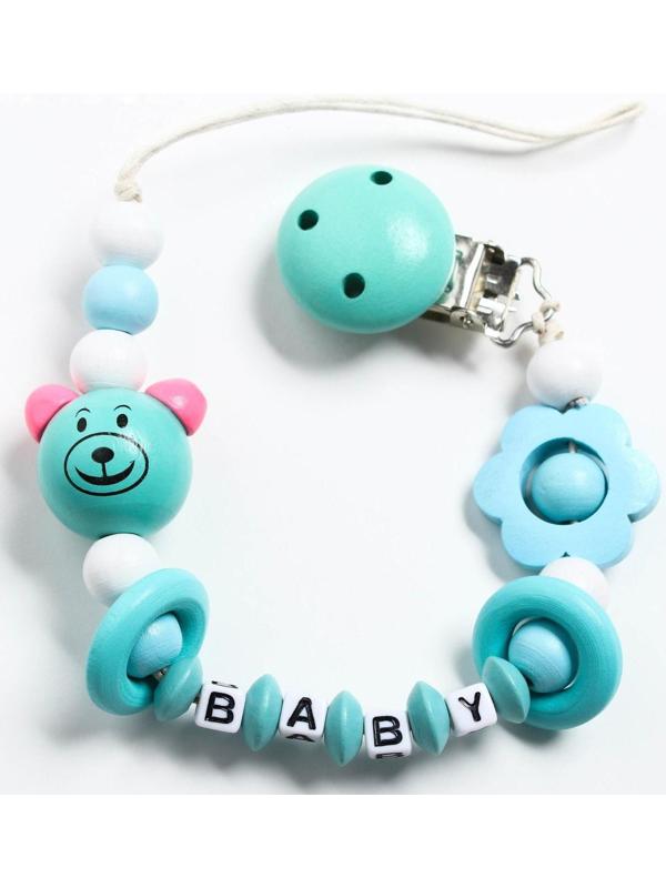 Держатель для пустышки «Мишка», дерев., цвет бирюзовый