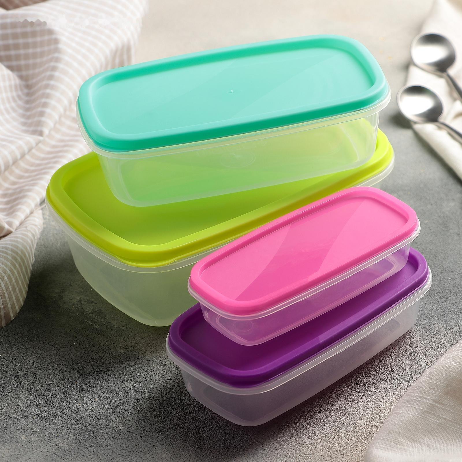 Набор ланч-боксов пластиковых прямоугольных «Радуга», 4 шт: 19×12/16×9/14×7/12,5×5,5 см, цвет МИКС