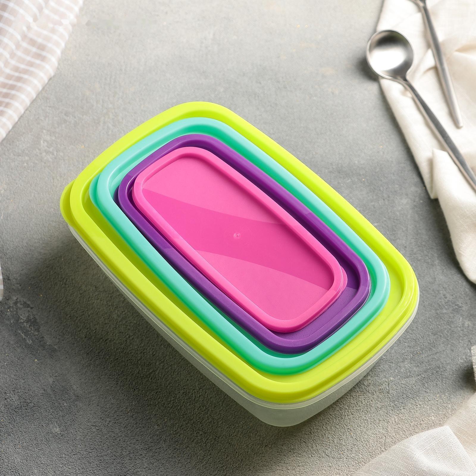 Набор ланч-боксов пластиковых прямоугольных «Радуга», 4 шт: 19×12/16×9/14×7/12,5×5,5 см, цвет МИКС