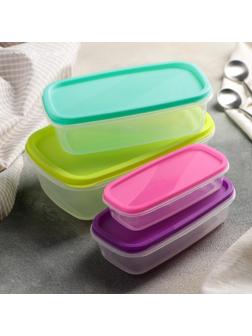 Набор ланч-боксов пластиковых прямоугольных «Радуга», 4 шт: 19×12/16×9/14×7/12,5×5,5 см, цвет МИКС