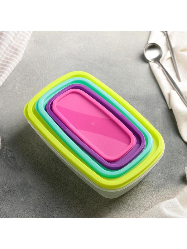 Набор ланч-боксов пластиковых прямоугольных «Радуга», 4 шт: 19×12/16×9/14×7/12,5×5,5 см, цвет МИКС