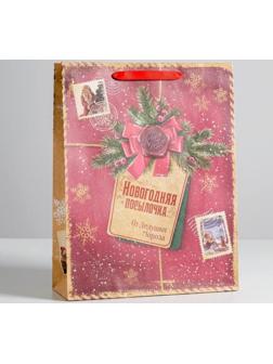 Пакет крафтовый вертикальный «Новогодняя посылочка от Дедушки Мороза», L 31 × 40 × 9 см