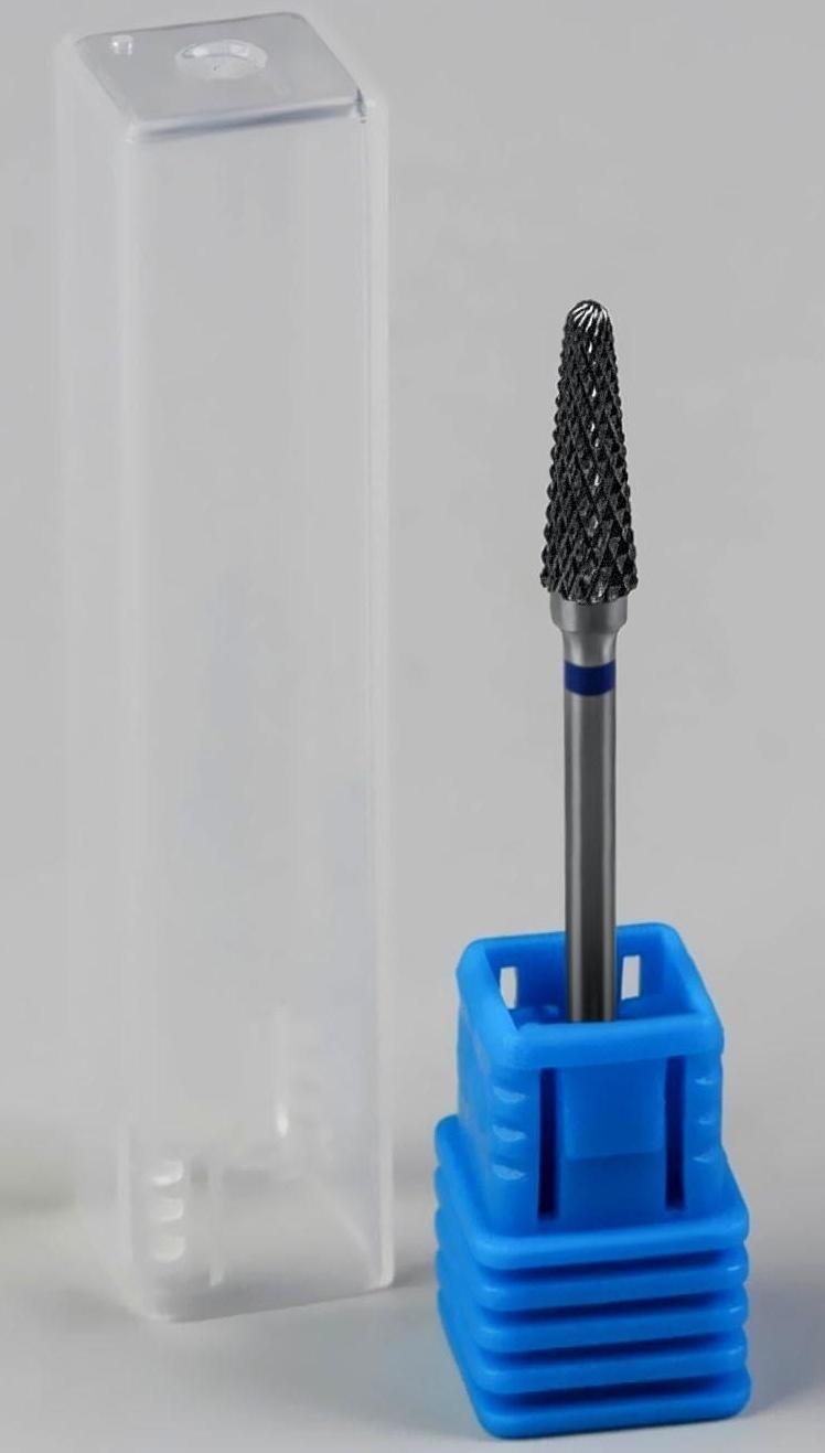 Фреза твердосплавная для маникюра «Тонкий конус», средняя нарезка, 4 × 15 мм, в пластиковом футляре