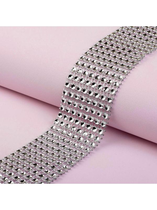 Лента с имитацией страз, 4 см, 9 ± 1 м, цвет серебряный