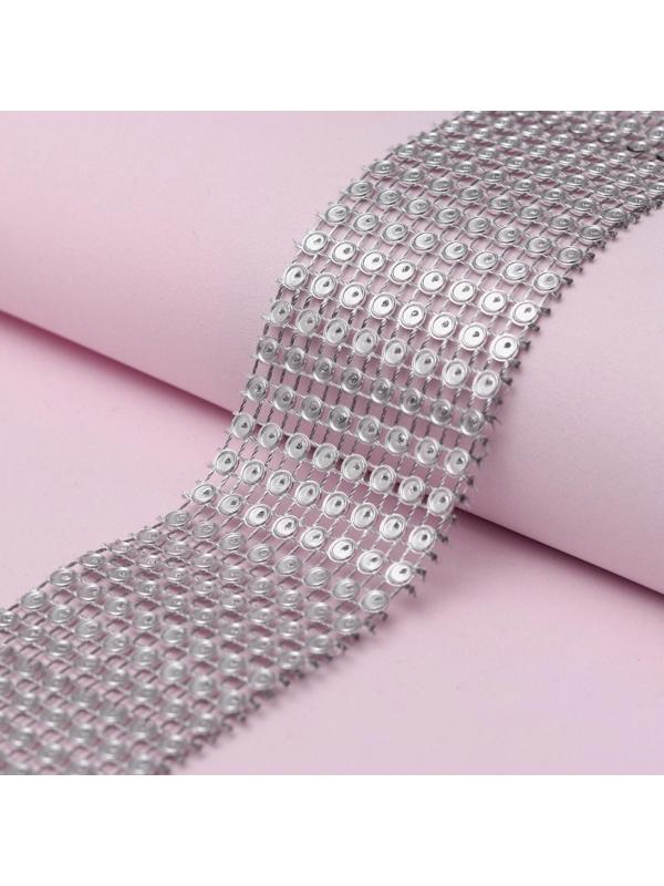 Лента с имитацией страз, 4 см, 9 ± 1 м, цвет серебряный