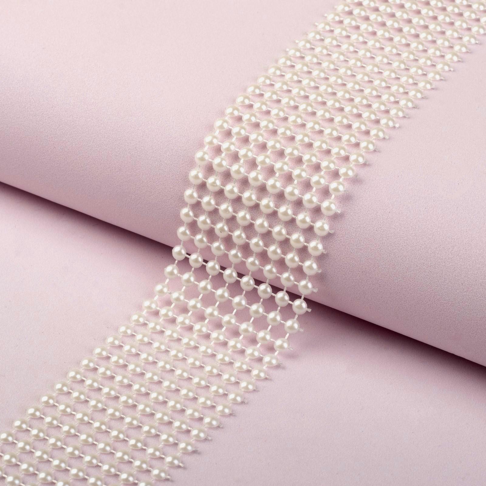 Лента с имитацией жемчуга, 4 см, 9 ± 1 м, цвет белый