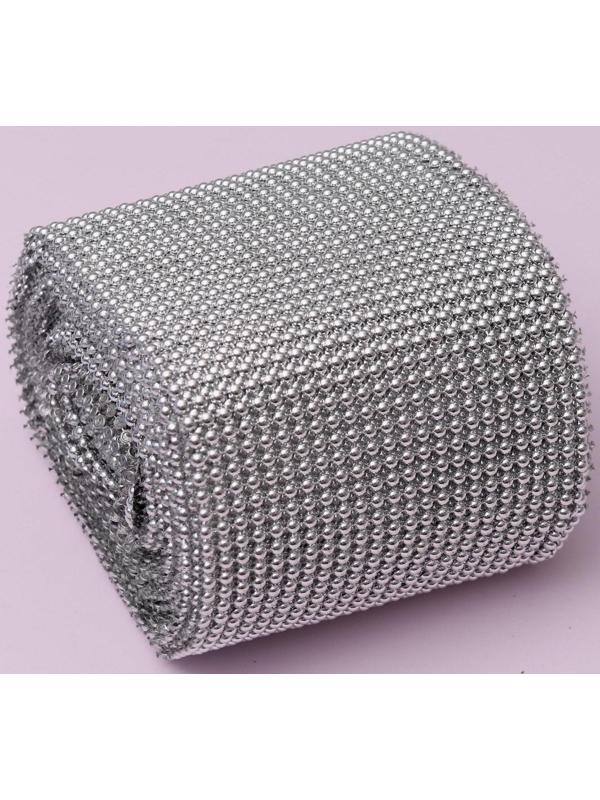 Лента с имитацией выпуклых страз, 11,5 см, 9 ± 1 м, цвет серебряный