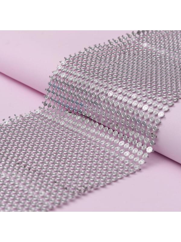 Лента с имитацией выпуклых страз, 11,5 см, 9 ± 1 м, цвет серебряный