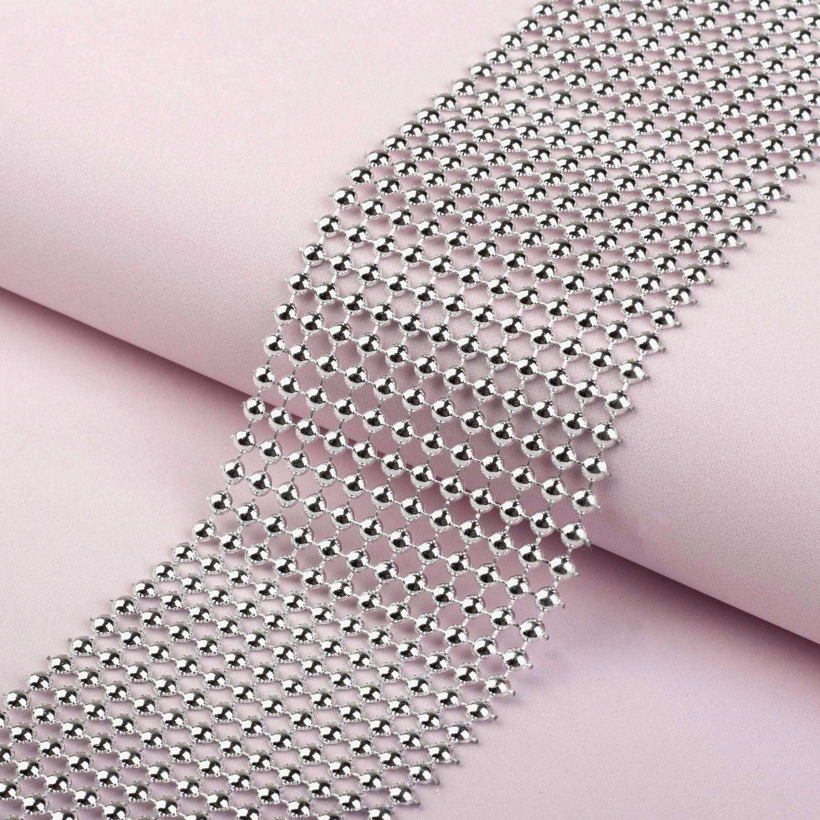 Лента с имитацией выпуклых страз, 5,75 см, 9 ± 1 м, цвет серебряный