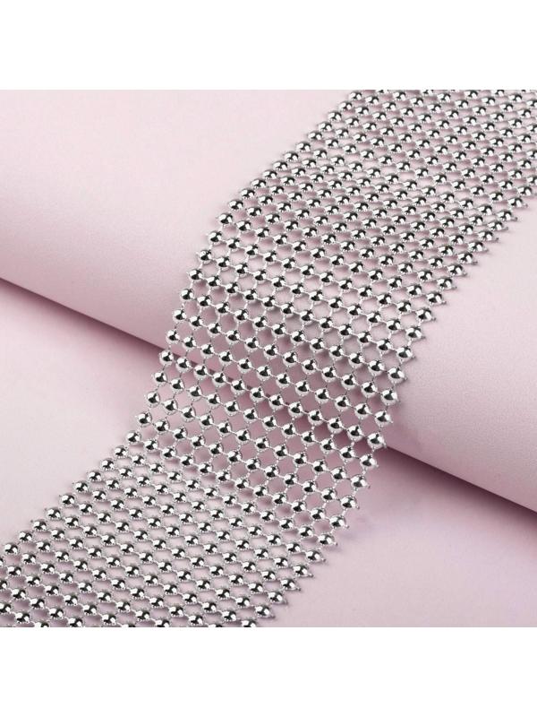 Лента с имитацией выпуклых страз, 5,75 см, 9 ± 1 м, цвет серебряный