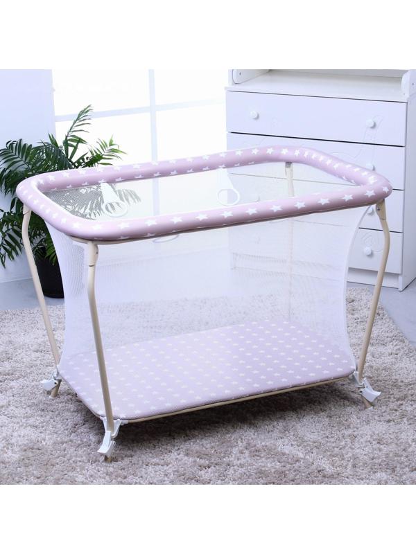 Манеж Polini kids Classic Звезды, цвет макиато-белый