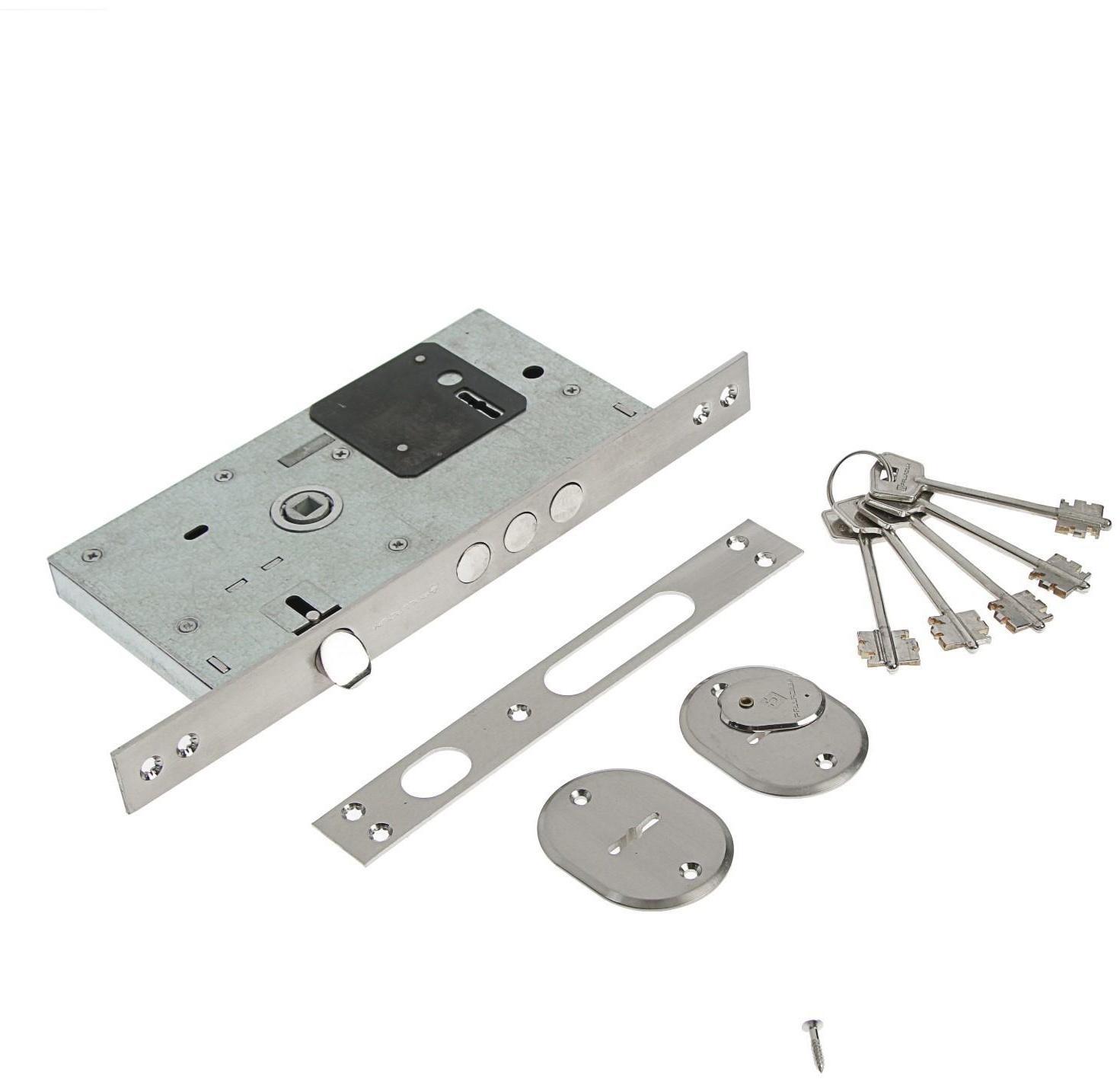 Замок врезной с ответной планкой, накладками PALLADIUM, 025RL, цвет никель