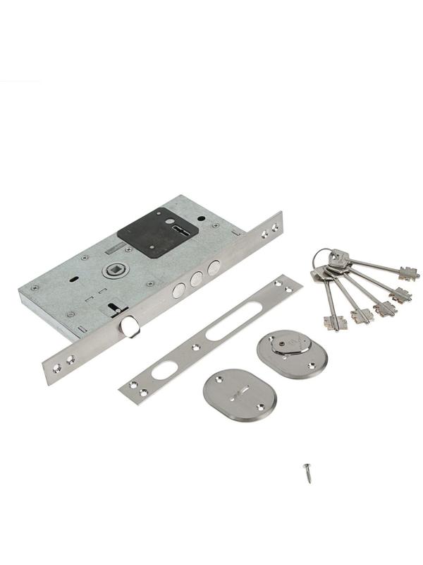 Замок врезной с ответной планкой, накладками PALLADIUM, 025RL, цвет никель