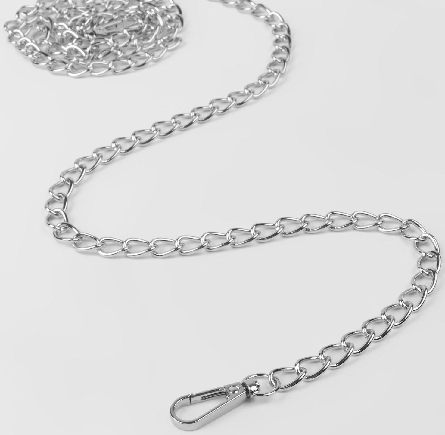 Цепочка для сумки, с карабинами, железная, 9 × 14 мм, 120 см, цвет серебряный