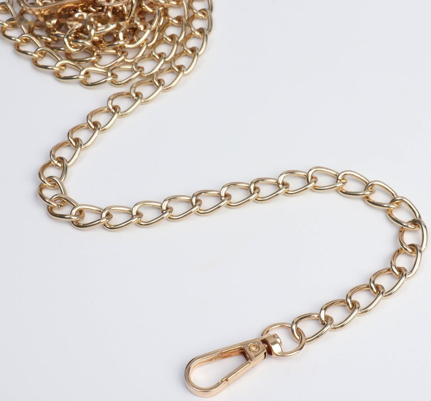 Цепочка для сумки, с карабинами, железная, 9 × 14 мм, 120 см, цвет золотой