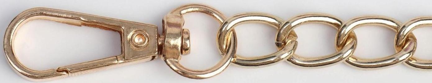 Цепочка для сумки, с карабинами, железная, 9 × 14 мм, 120 см, цвет золотой