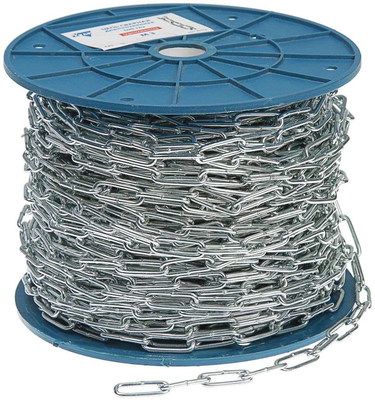 Цепь сварная длиннозвенная DIN 763, d=3 мм, оцинкованная, в катушке 60 м