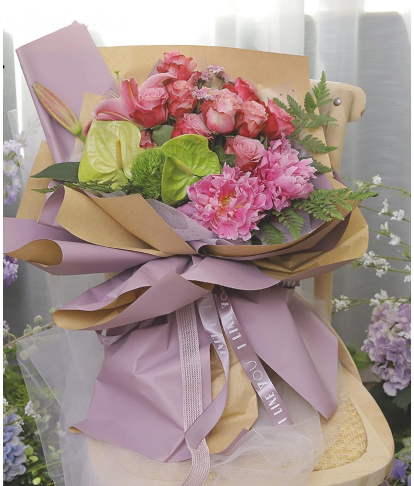 Бумага упаковочная крафт, двусторонняя, Розовый+Сиреневый, 0.72 х 10 м, 50 г/м²