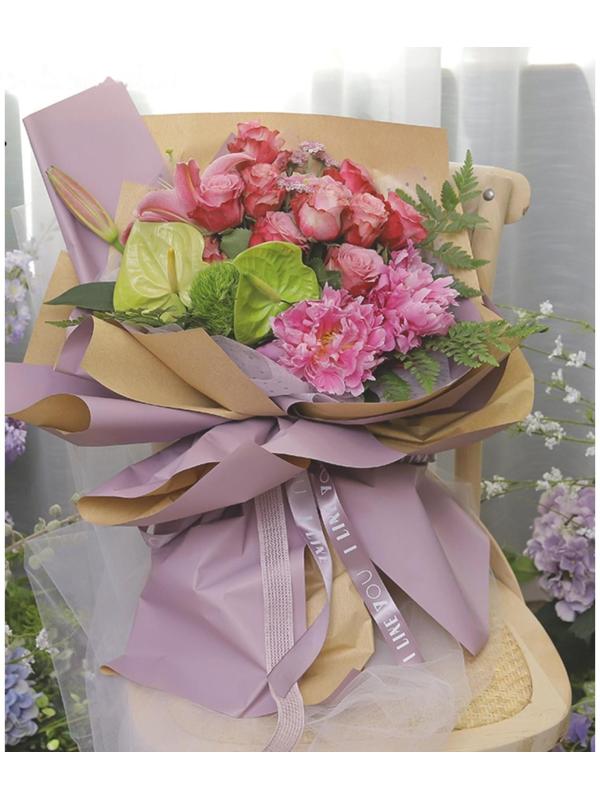 Бумага упаковочная крафт, двусторонняя, Розовый+Сиреневый, 0.72 х 10 м, 50 г/м²