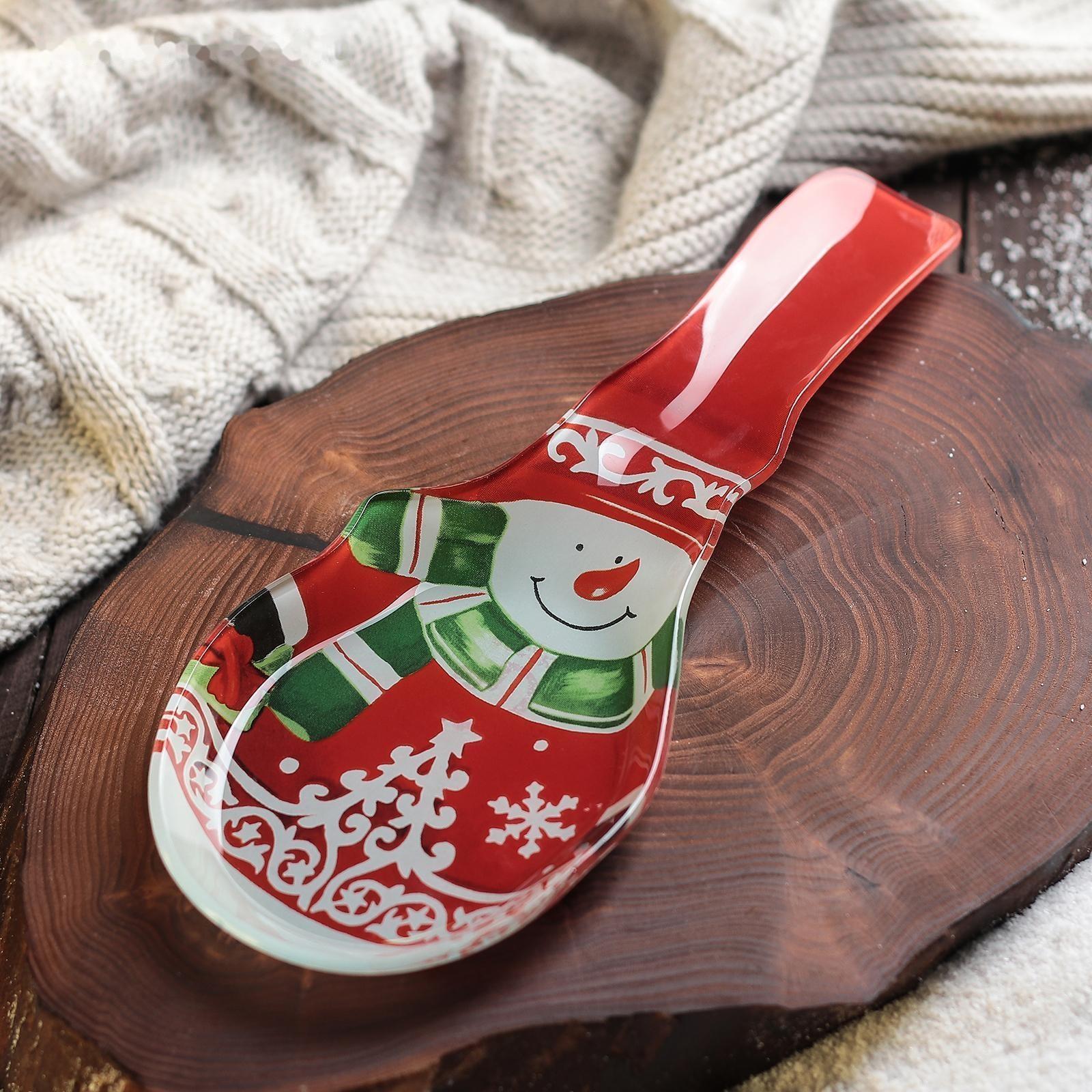 Подставка стеклянная под ложку Доляна «Снеговик», 24×10 см