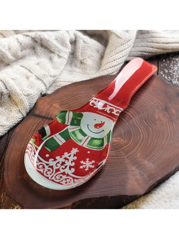 Подставка стеклянная под ложку Доляна «Снеговик», 24×10 см