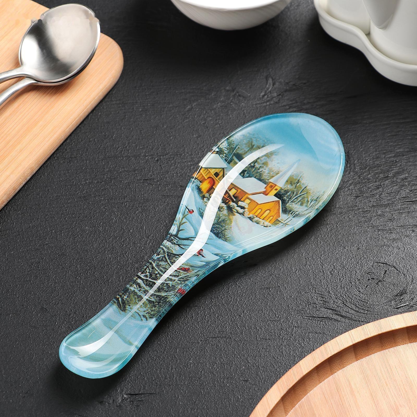 Подставка стеклянная под ложку Доляна «Новый Год», 21×7,5 см