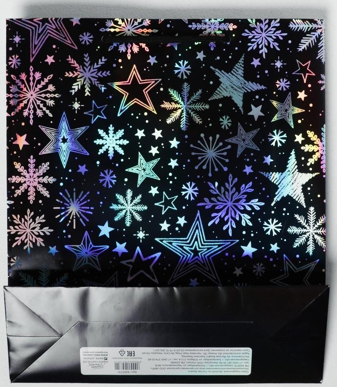 Пакет голографический вертикальный «Волшебного Нового года», M 26 x 30 × 9 см