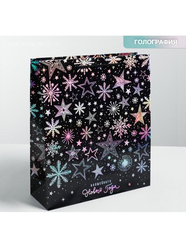 Пакет голографический вертикальный «Волшебного Нового года», M 26 x 30 × 9 см