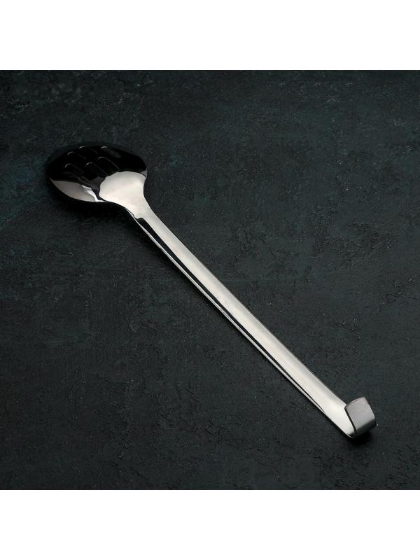 Ложка гарнирная из нержавеющей стали цельнометаллическая, 39 см, толщина 3 мм, с отверстиями