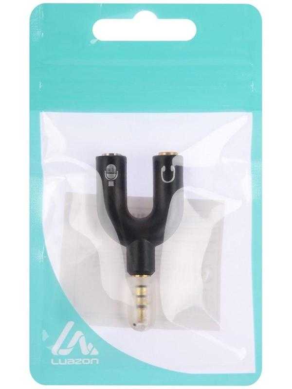 Переходник аудио LuazON, Jack 3.5 мм (4pin)(m)-2xJack 3.5 (3 pin)(f), для микро и наушников