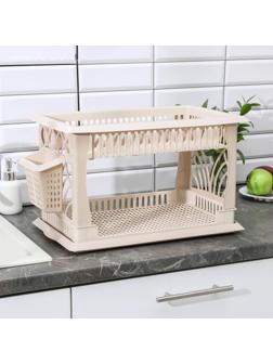 Сушилка для посуды 2-х ярусная «Мечта хозяйки», 48×30,5×30 см, цвет бежевый