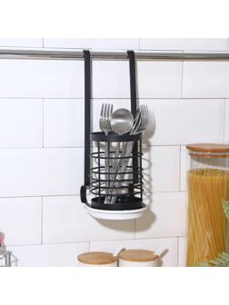 Держатель для столовых приборов на рейлинг, цвет чёрный
