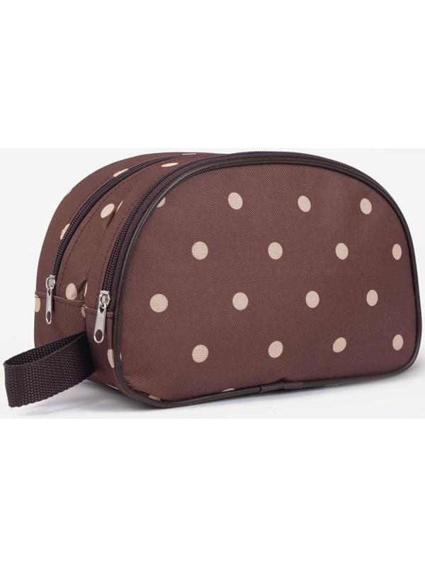 Косметичка, 2 отдела на молниях, цвет коричневый