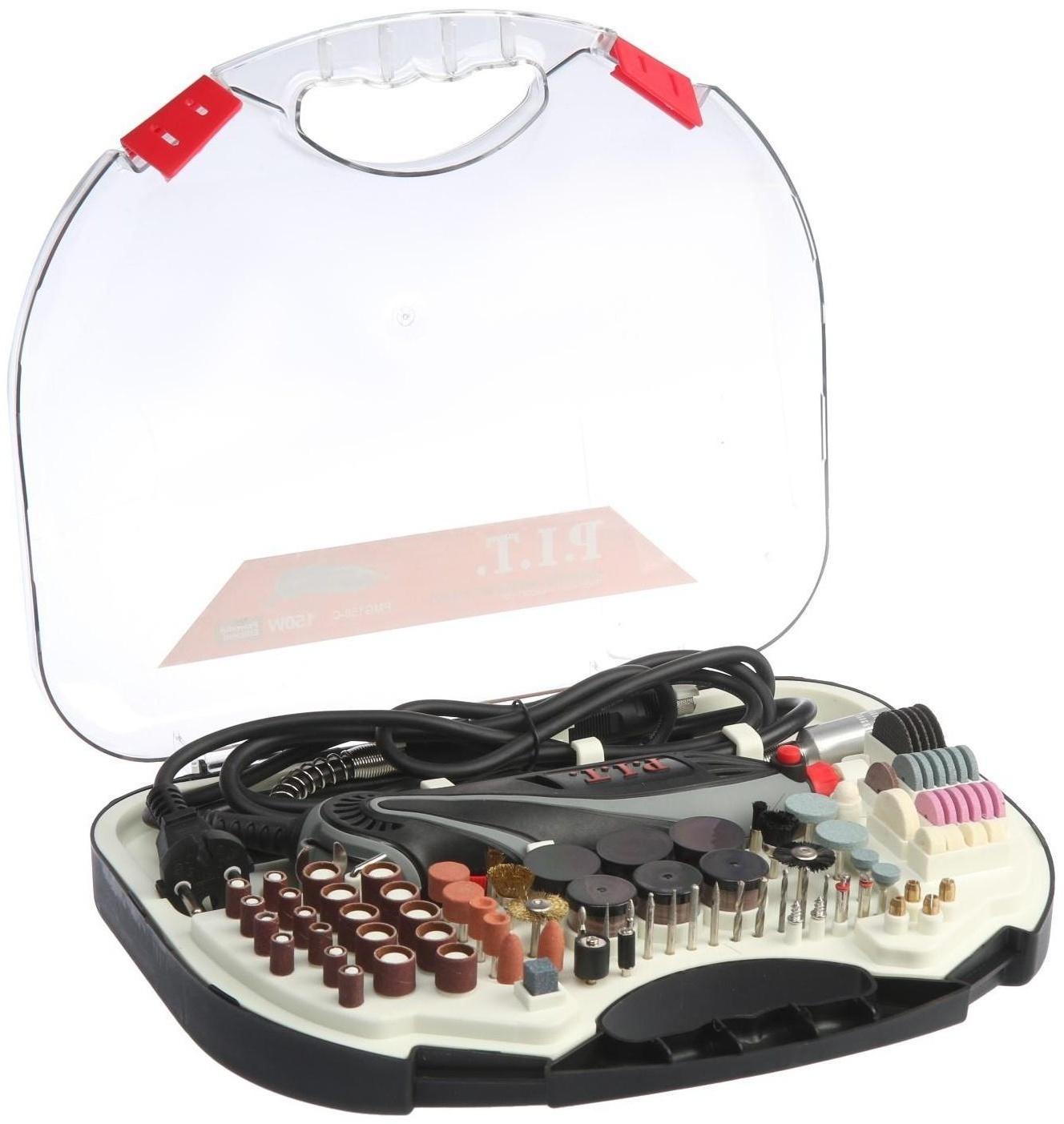 Гравер P.I.T. PMG150-С PRO, 150 Вт, гибкий вал, цанга 3.2 мм, 33000 об/мин, 211 предметов