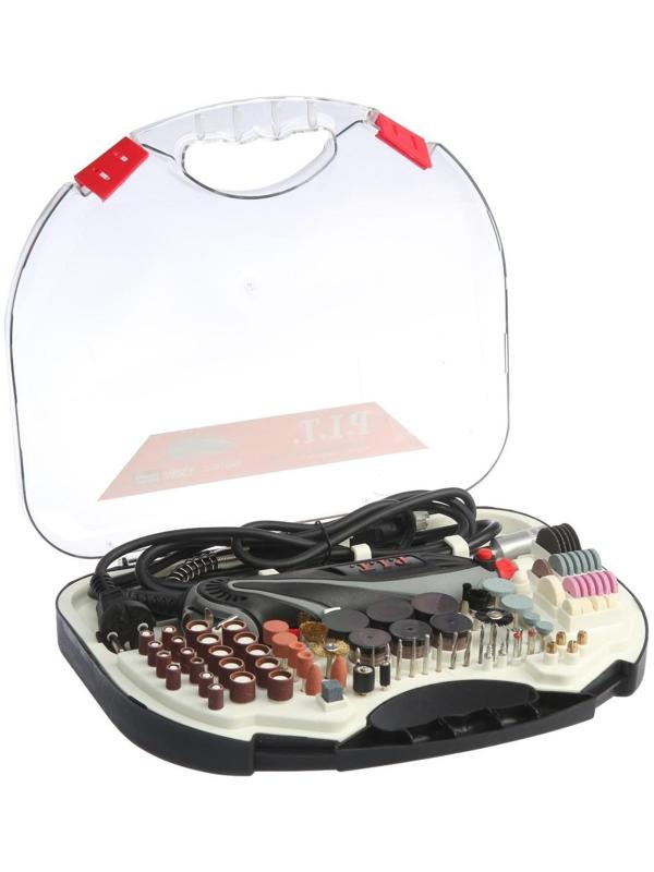 Гравер P.I.T. PMG150-С PRO, 150 Вт, гибкий вал, цанга 3.2 мм, 33000 об/мин, 211 предметов