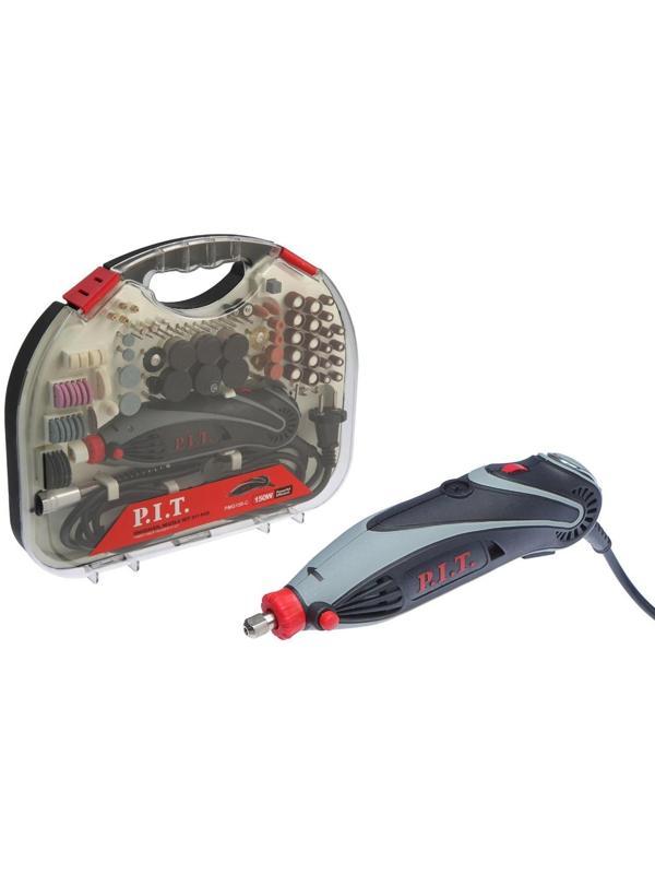 Гравер P.I.T. PMG150-С PRO, 150 Вт, гибкий вал, цанга 3.2 мм, 33000 об/мин, 211 предметов