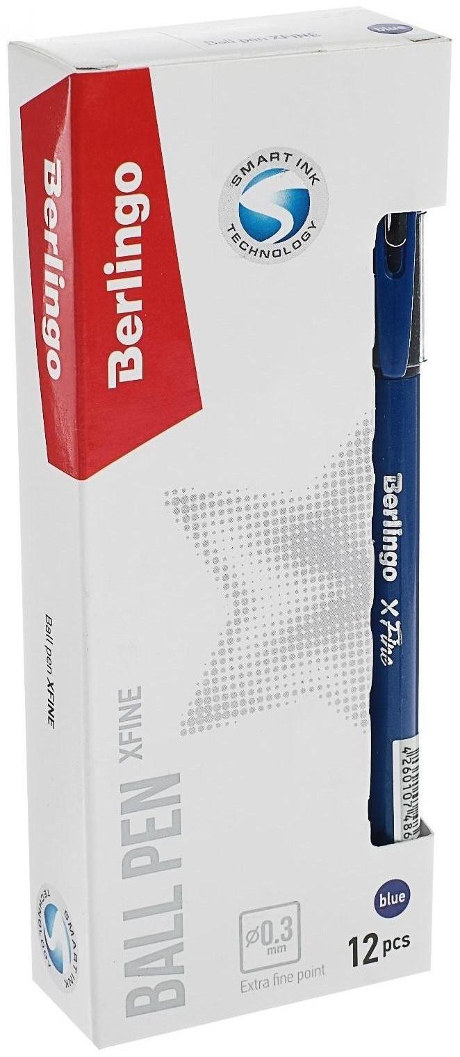 Ручка шариковая Berlingo xFine 0.3, синяя, корпус синий, резиновый упор, цена за 1 штук.