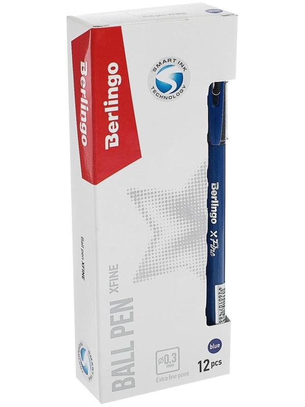 Ручка шариковая Berlingo xFine 0.3, синяя, корпус синий, резиновый упор, цена за 1 штук.