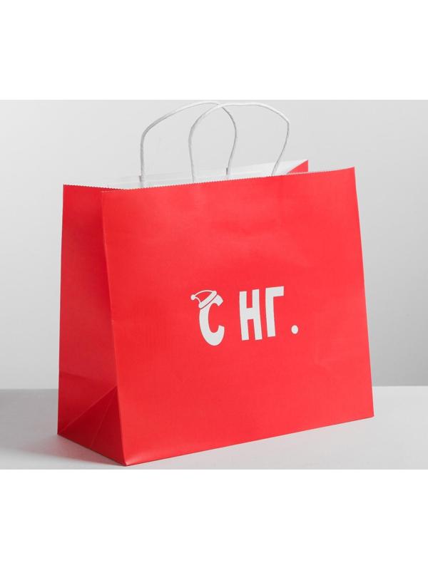 Пакет подарочный крафт «С НГ», 32 х 28 х 15 см