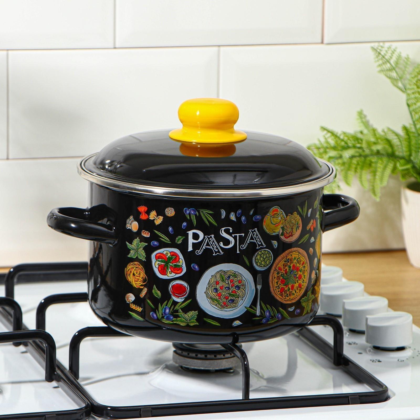 Кастрюля Pasta, 3 л, эмалированная крышка, индукция, цвет коричневый