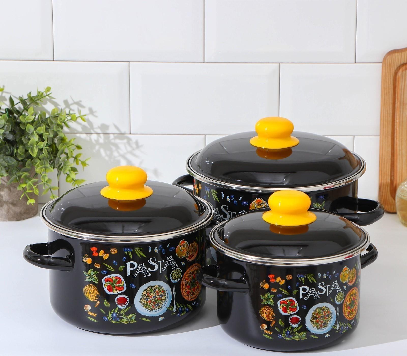 Набор кастрюль Pasta, 3 предмета: 2 л, 3 л, 4 л, индукция, цвет чёрный