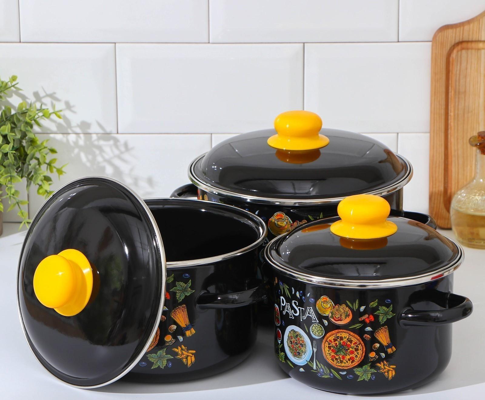Набор кастрюль Pasta, 3 предмета: 2 л, 3 л, 4 л, индукция, цвет чёрный